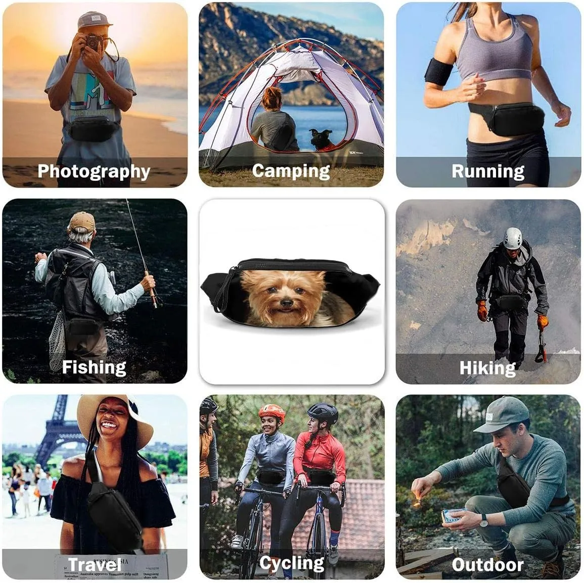 Dujiea Fanny Pack, Cute Yorkie Dog Waist Bag with Headphone Hole Belt Bag Adjustable Sling Pocket Fashion Hip Bum Bag for Women Men Kids Outdoors Casual Travelling Hiking Cycling