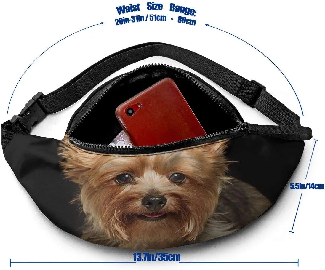 Dujiea Fanny Pack, Cute Yorkie Dog Waist Bag with Headphone Hole Belt Bag Adjustable Sling Pocket Fashion Hip Bum Bag for Women Men Kids Outdoors Casual Travelling Hiking Cycling