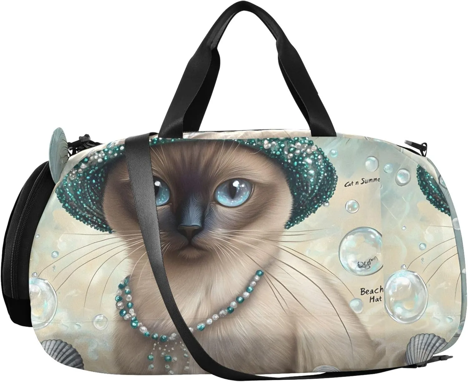 Elegant Siamese Cat Peacock Hat Duffle Bags for Traveling Tote Overnight Weekender Duffel with Shoe Compartment Carry on Duffel Bag Boys