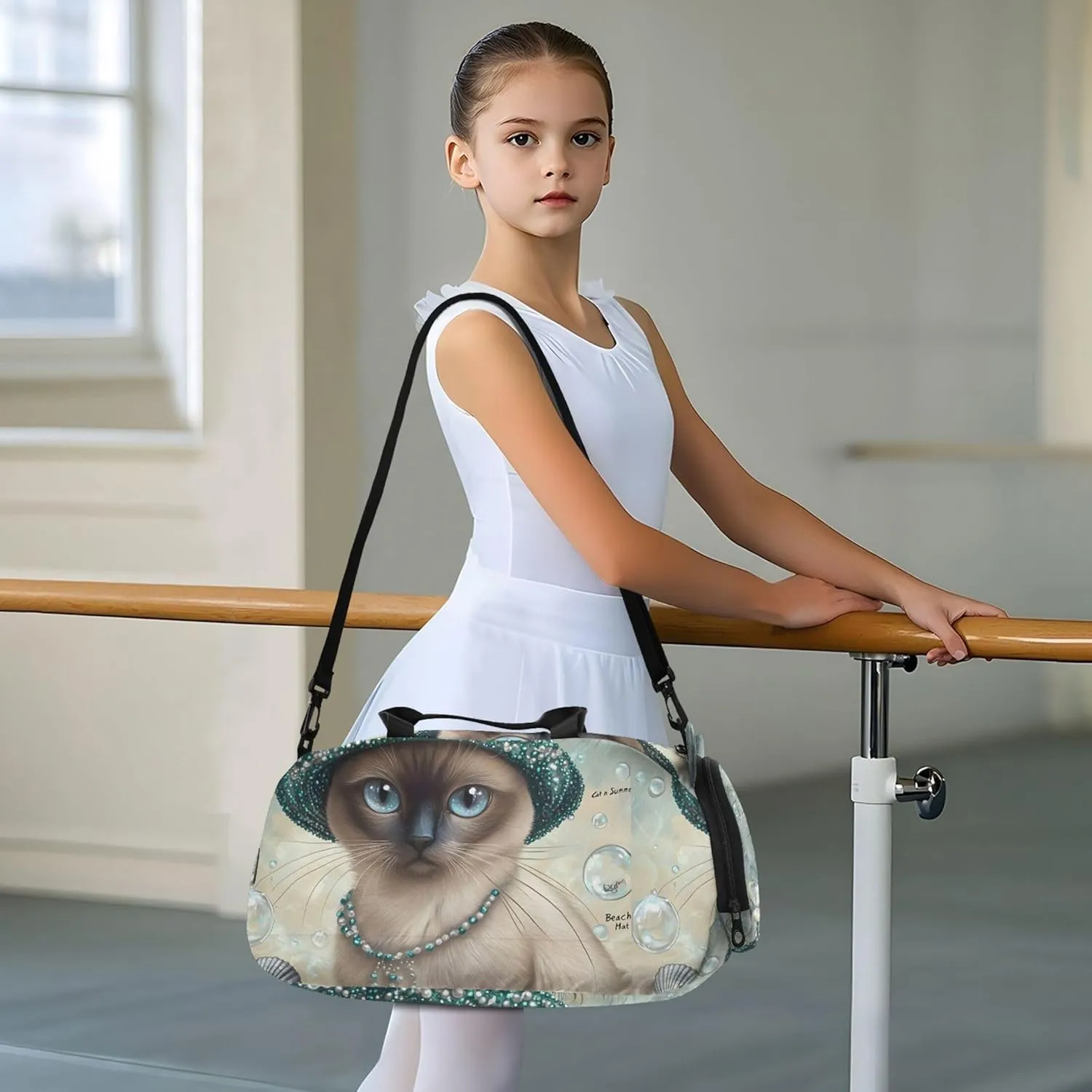 Elegant Siamese Cat Peacock Hat Duffle Bags for Traveling Tote Overnight Weekender Duffel with Shoe Compartment Carry on Duffel Bag Boys