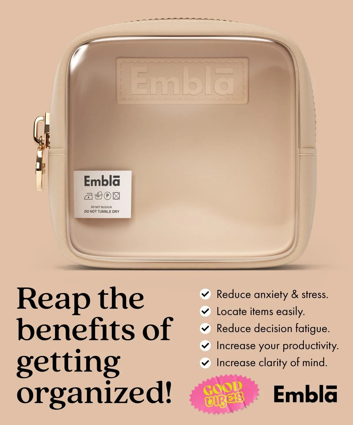 Embla Clear Cosmetic Bag Makeup Case, Clear Zipper Make Up Pouch and Toiletry Travel Tote, Cute Skincare Pouches for Women Girls, Preppy Purse Cosmetic Organizer, Mini Makeup Bags, Sand