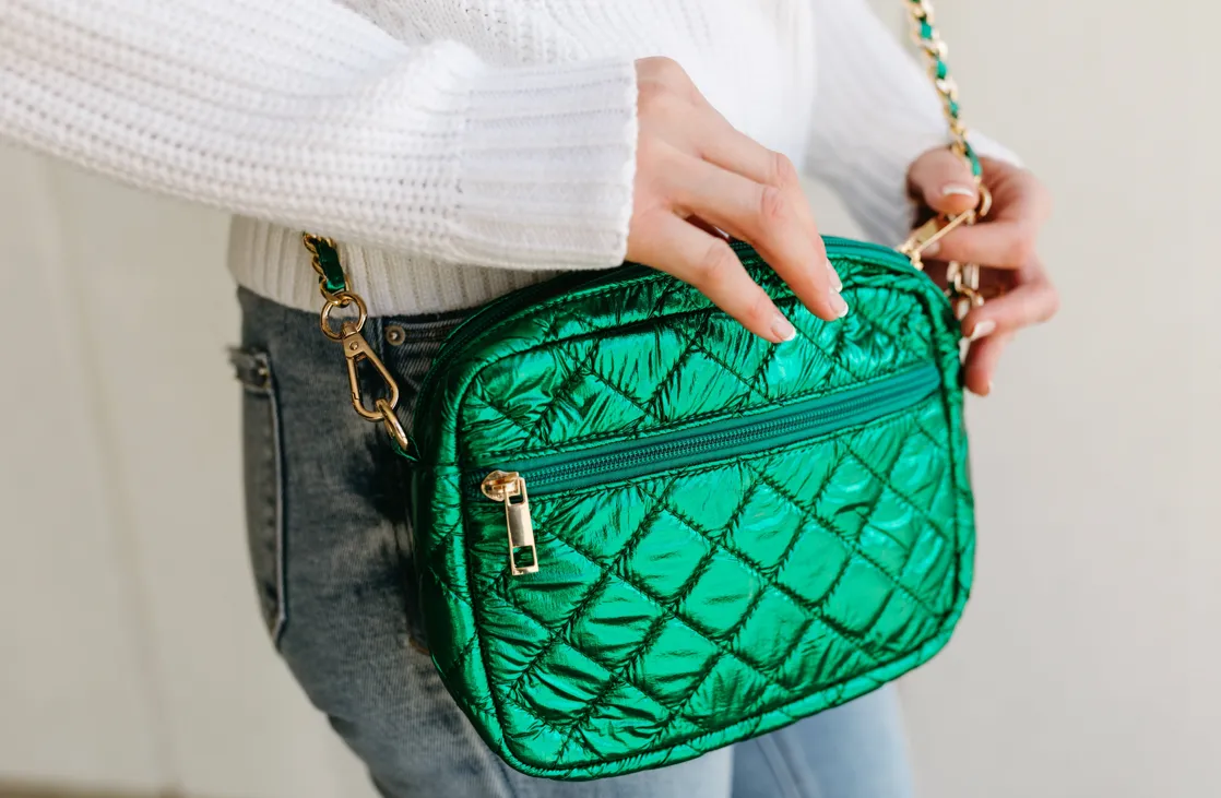 Emerald Metallic Quilted Purse