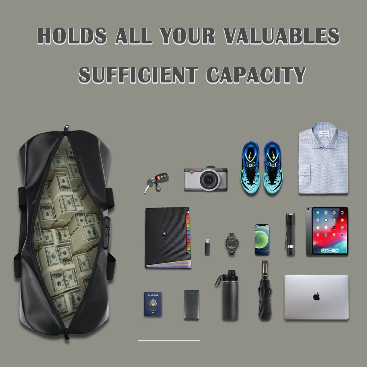Fireproof Waterproof Duffel Bag,Fire And Waterproof Document StorageSecurity code lock multiple protectionperfect travel companion.