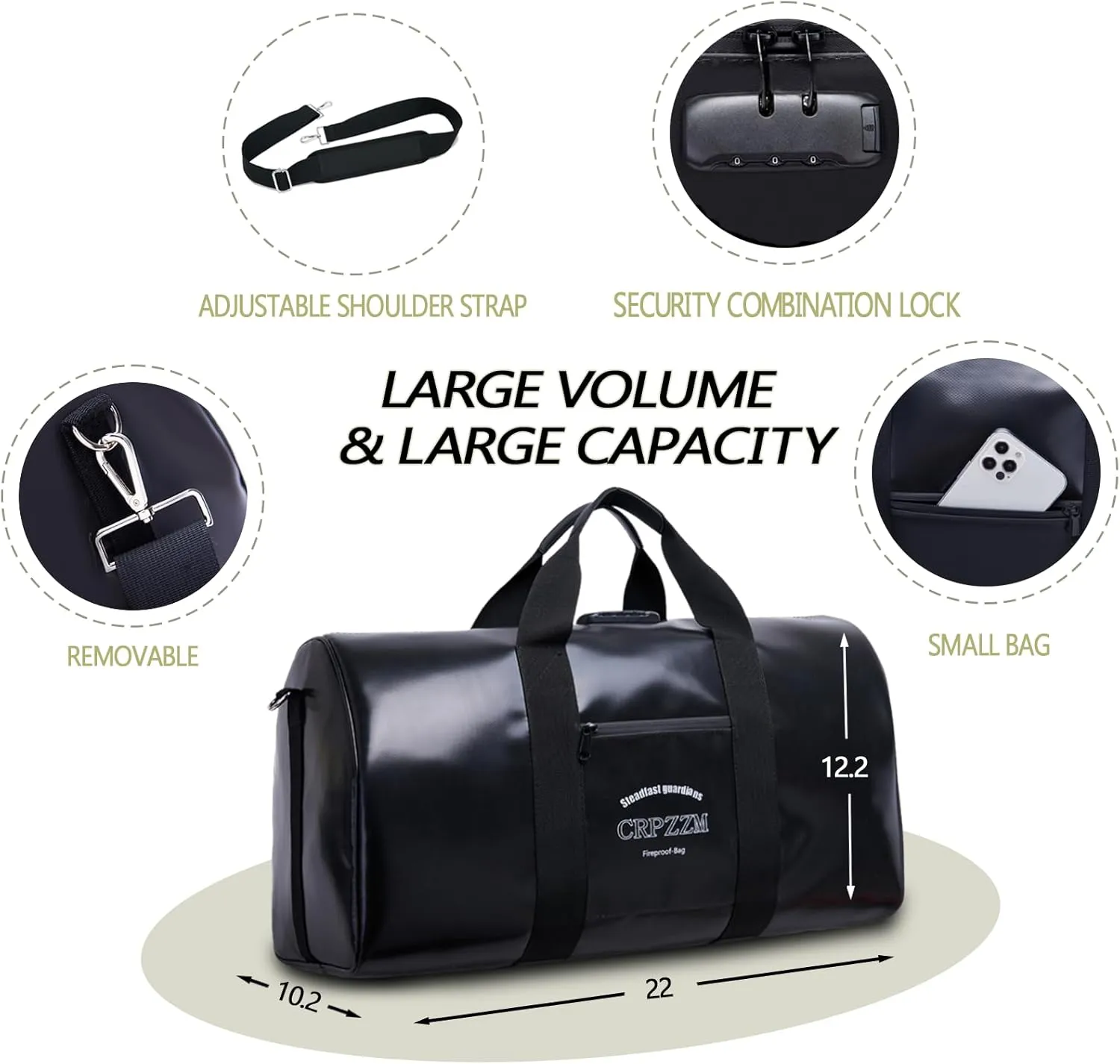 Fireproof Waterproof Duffel Bag,Fire And Waterproof Document StorageSecurity code lock multiple protectionperfect travel companion.
