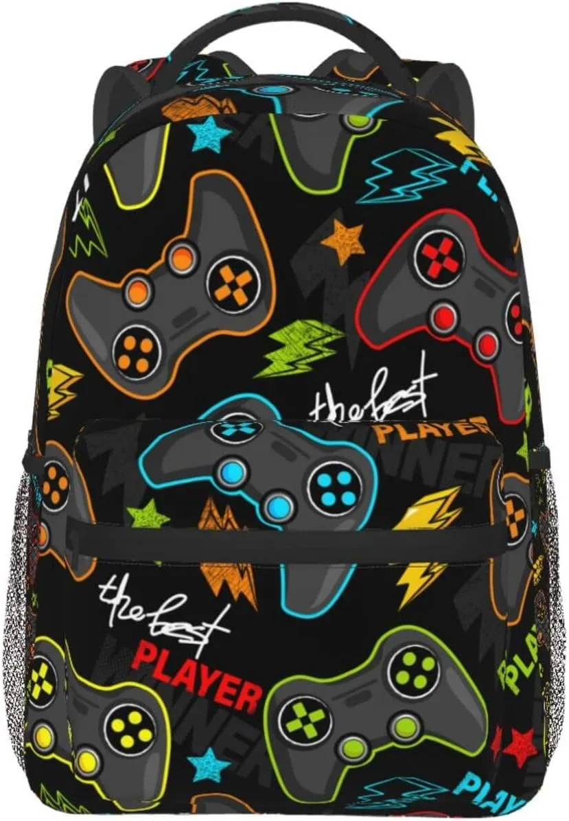Fun Video Game Joystick Gamer Backpack For School Laptop Bags Bookbag Big Casual Daypack For Student Girls Boys Kids Teens Travel Sports Work