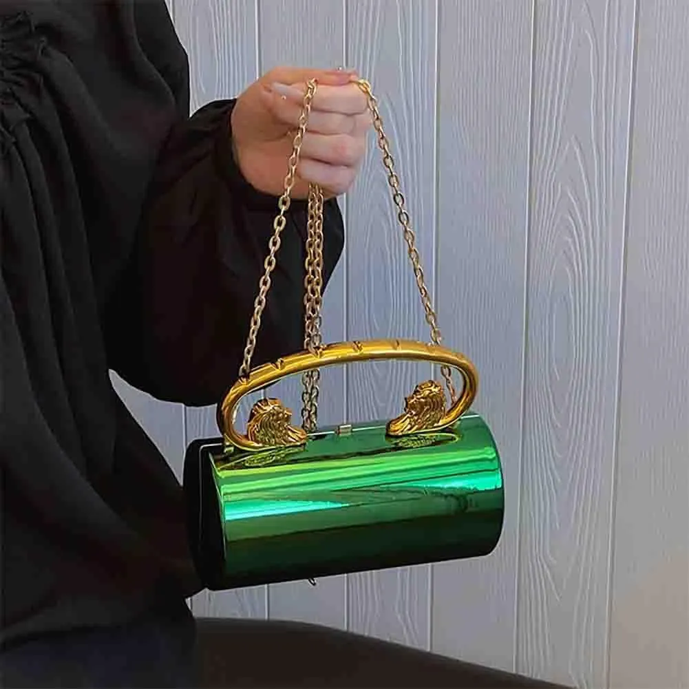 Glossy Acrylic Cylinder Shaped Chain Purse, Novelty Stylish Barrel Shoulder Bag, Versatile Crossbody Bag for Wedding Party