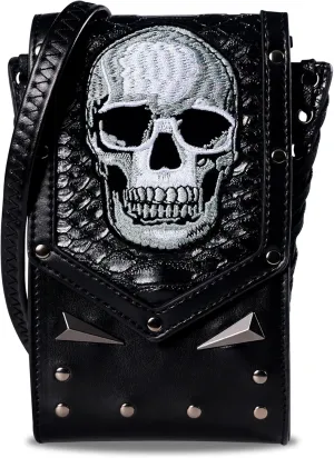 Gothic Skull Purse,Small Crossbody Bag,Studded Leather Mini Cell Phone Bag with Adjustble Strap for Men Women