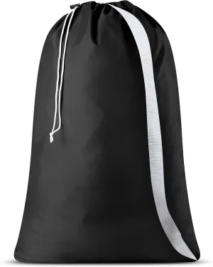 Handy Laundry Shoulder Strap Bag - Drawstring Locking Closure, Durable Nylon Material, Large Capacity, Heavy Duty Stitching, Perfect for Laundromat or College Dorm (Black | 30" x 40")