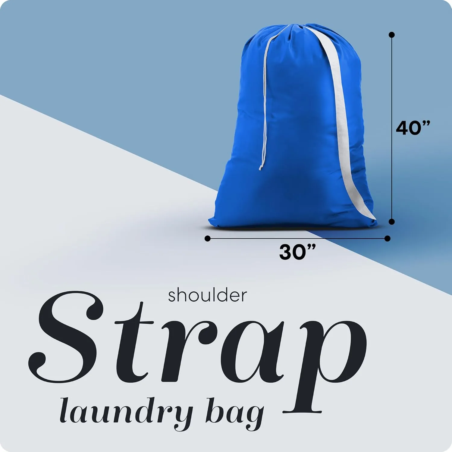 Handy Laundry Shoulder Strap Bag - Drawstring Locking Closure, Durable Nylon Material, Large Capacity, Heavy Duty Stitching, Perfect for Laundromat or College Dorm (Blue | 30" x 40")