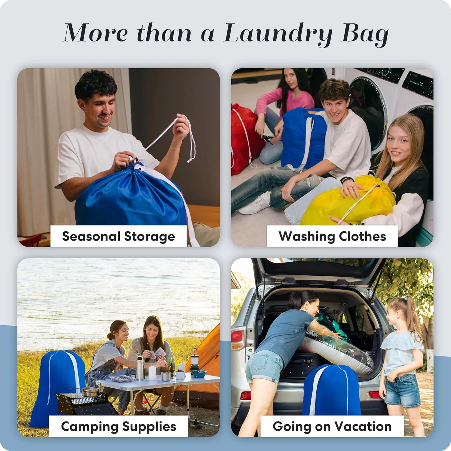 Handy Laundry Shoulder Strap Bag - Drawstring Locking Closure, Durable Nylon Material, Large Capacity, Heavy Duty Stitching, Perfect for Laundromat or College Dorm (Blue | 30" x 40")