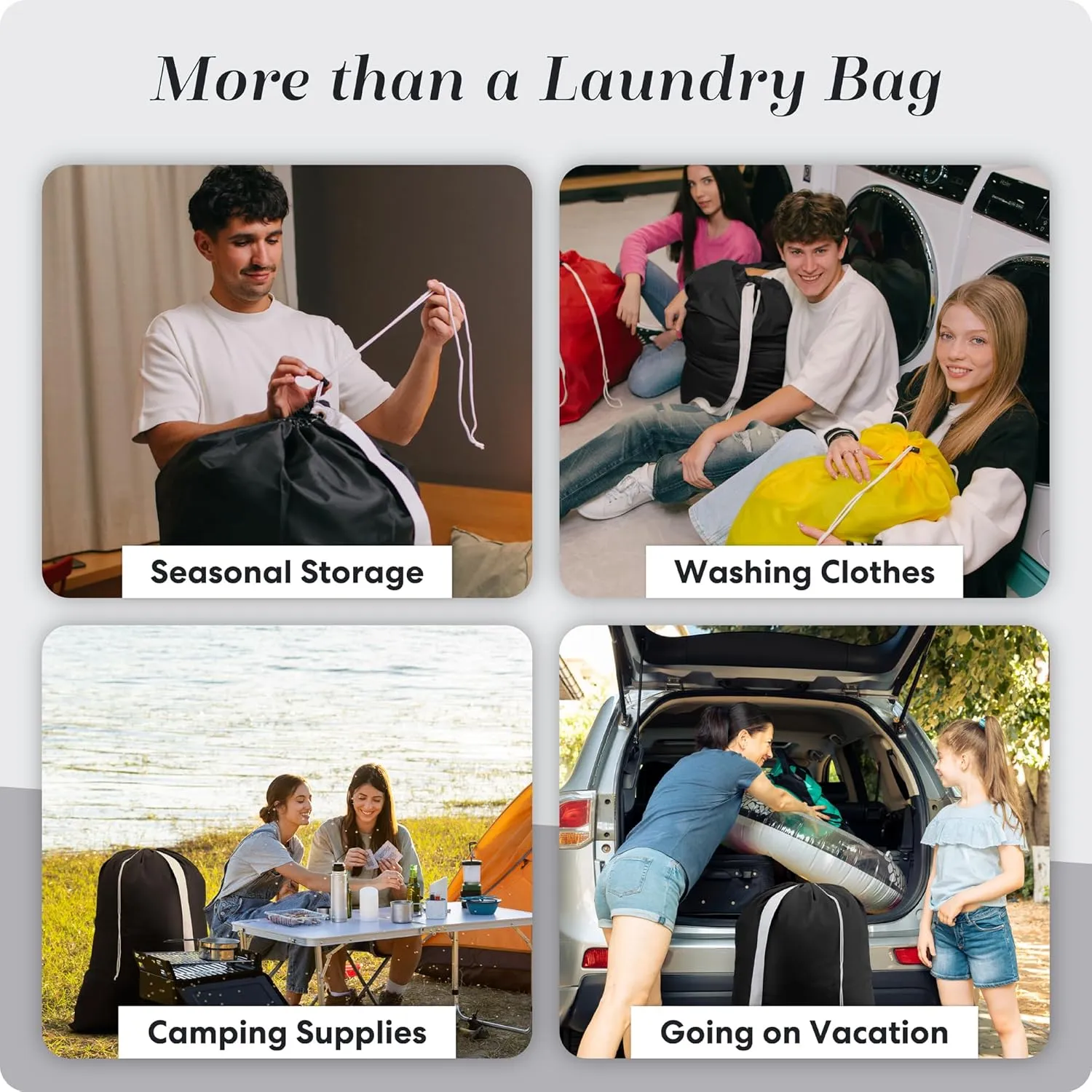 Handy Laundry Shoulder Strap Bag - Pack of 2 - Drawstring Locking Closure, Durable Nylon Material, Large Capacity, Heavy Duty Stitching, Perfect for Laundromat or College Dorm (Black | 30" x 40")