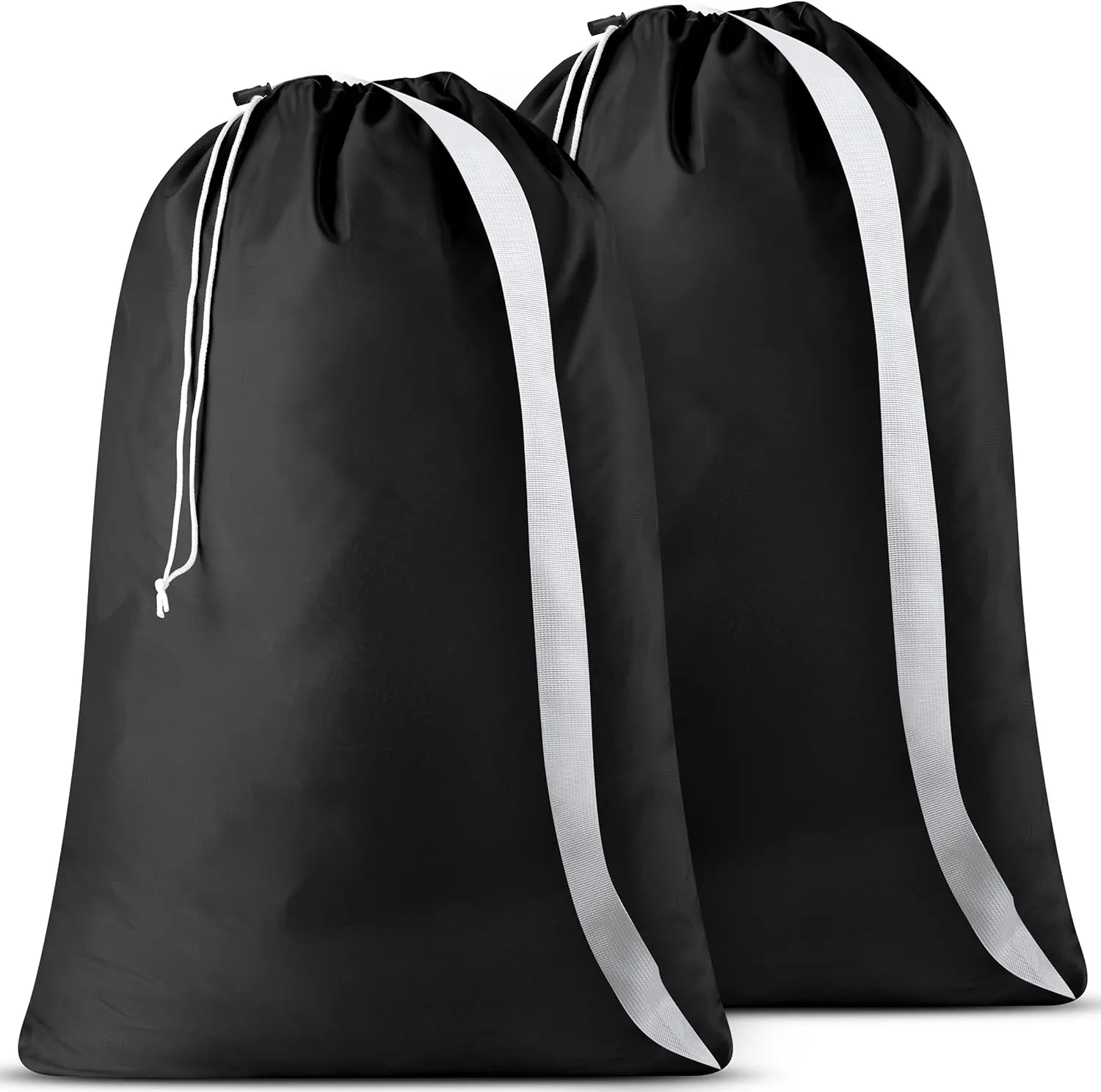 Handy Laundry Shoulder Strap Bag - Pack of 2 - Drawstring Locking Closure, Durable Nylon Material, Large Capacity, Heavy Duty Stitching, Perfect for Laundromat or College Dorm (Black | 30" x 40")