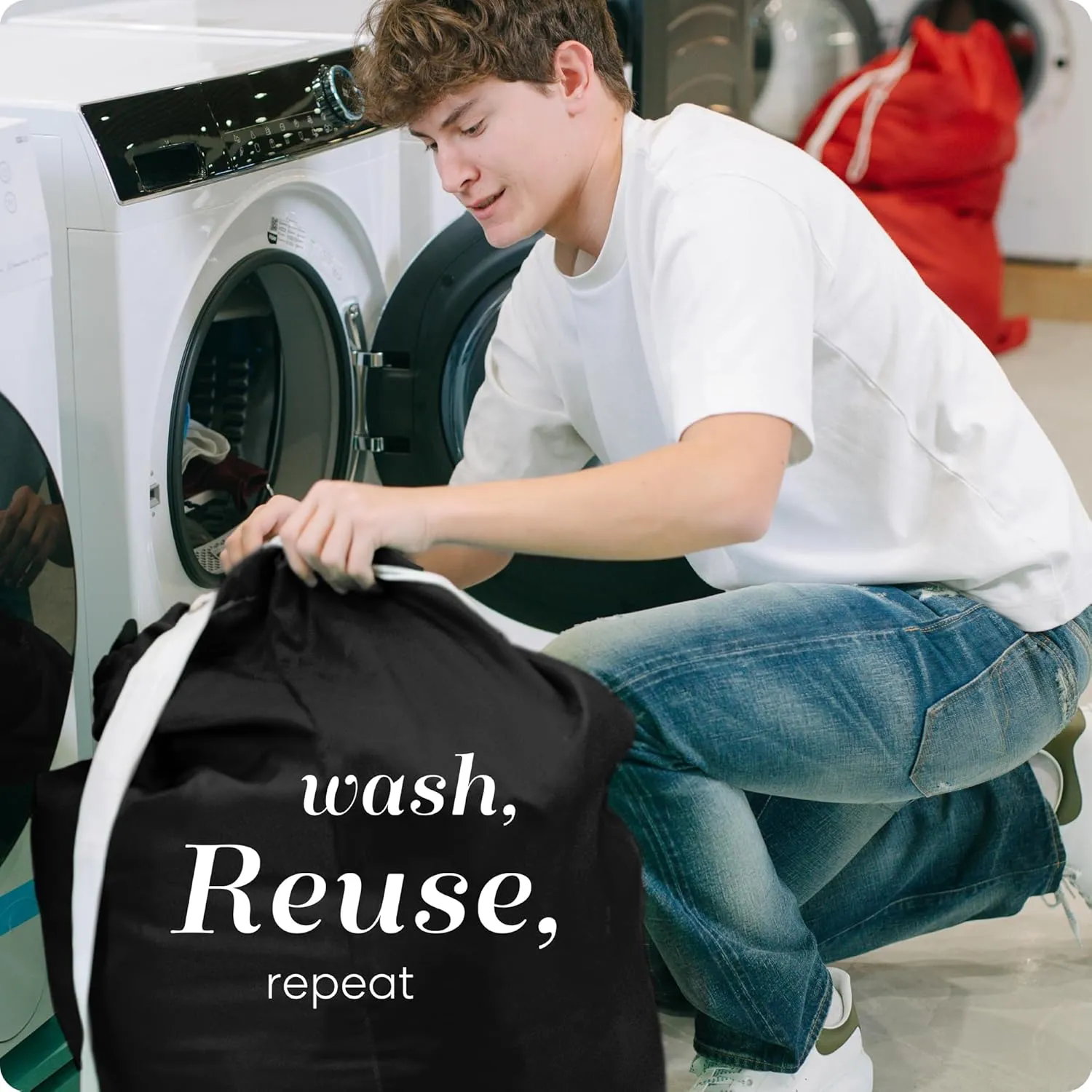 Handy Laundry Shoulder Strap Bag - Pack of 2 - Drawstring Locking Closure, Durable Nylon Material, Large Capacity, Heavy Duty Stitching, Perfect for Laundromat or College Dorm (Black | 30" x 40")