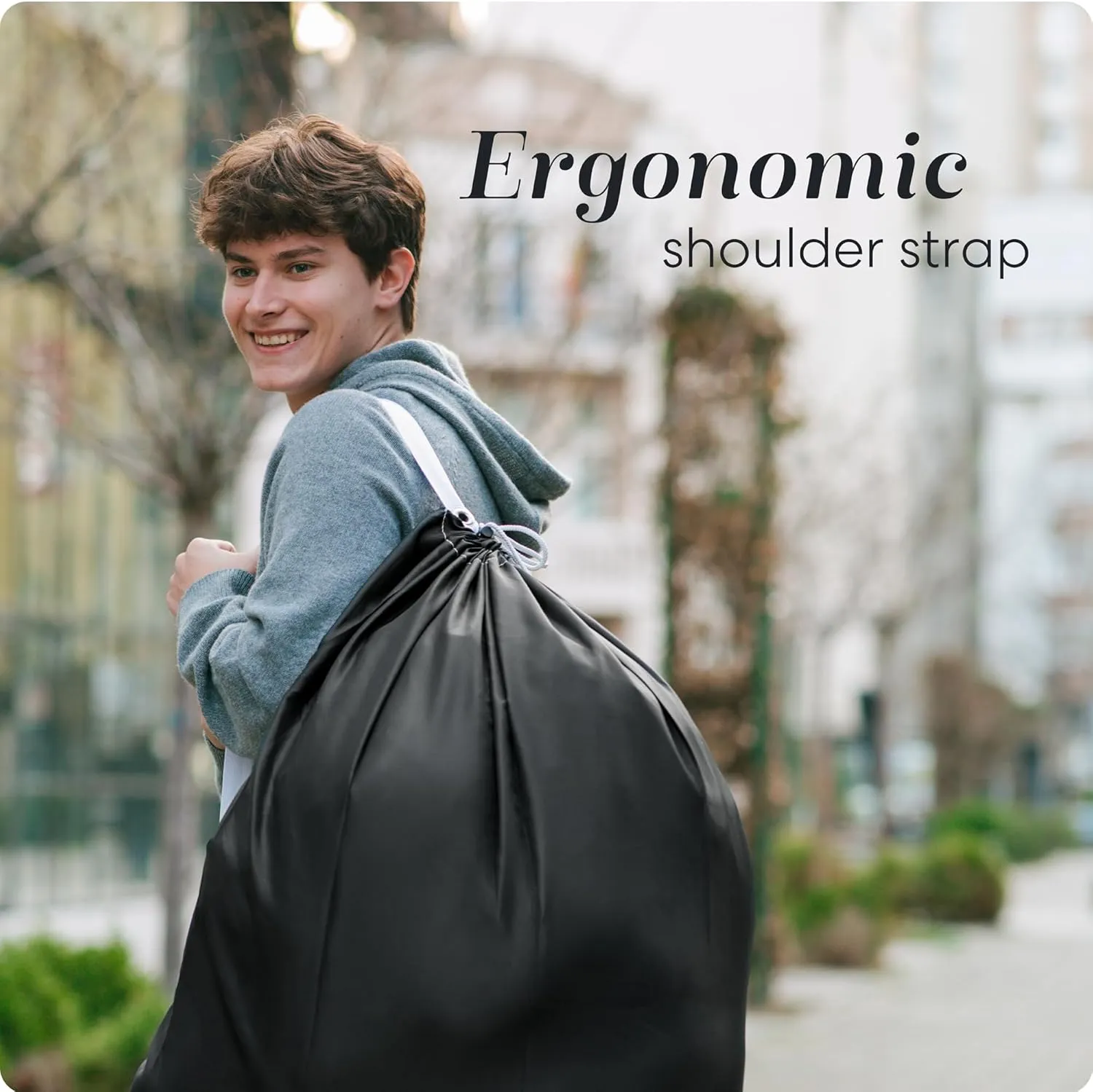 Handy Laundry Shoulder Strap Bag - Pack of 2 - Drawstring Locking Closure, Durable Nylon Material, Large Capacity, Heavy Duty Stitching, Perfect for Laundromat or College Dorm (Black | 30" x 40")