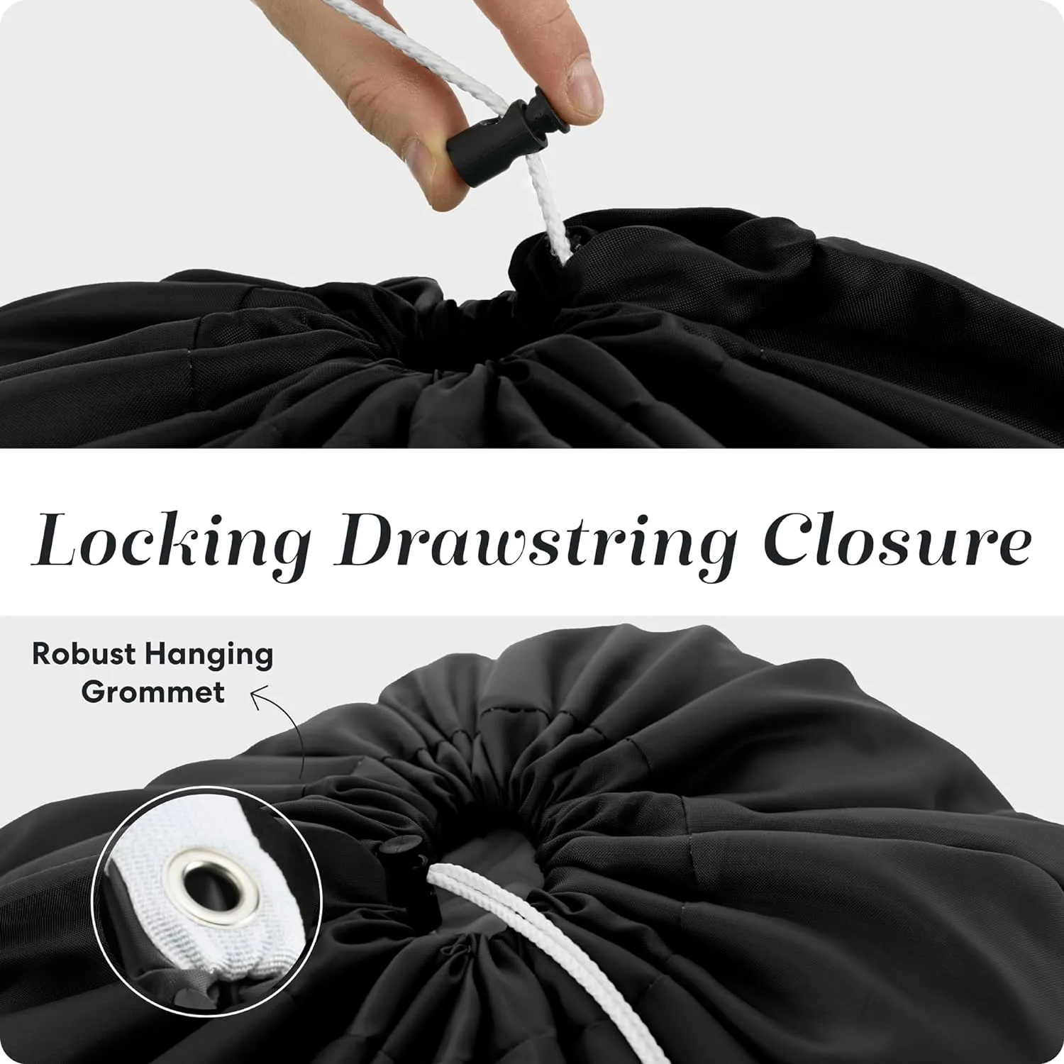 Handy Laundry Shoulder Strap Bag - Pack of 2 - Drawstring Locking Closure, Durable Nylon Material, Large Capacity, Heavy Duty Stitching, Perfect for Laundromat or College Dorm (Black | 30" x 40")