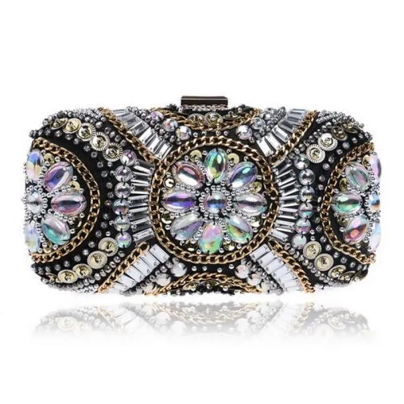 Heart Finger Ring Diamonds Purse Clutch Embroidery Beaded Rhinestones Bag