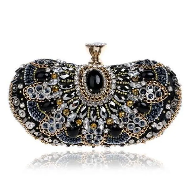 Heart Finger Ring Diamonds Purse Clutch Embroidery Beaded Rhinestones Bag
