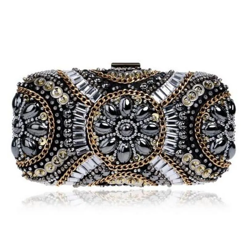 Heart Finger Ring Diamonds Purse Clutch Embroidery Beaded Rhinestones Bag