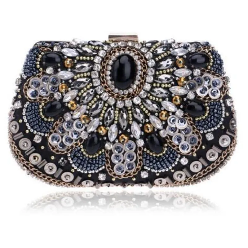 Heart Finger Ring Diamonds Purse Clutch Embroidery Beaded Rhinestones Bag