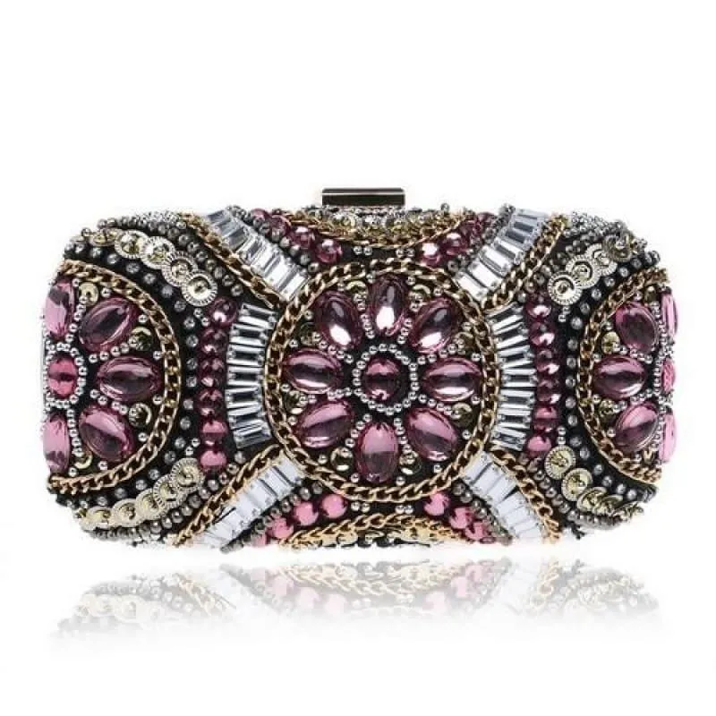 Heart Finger Ring Diamonds Purse Clutch Embroidery Beaded Rhinestones Bag