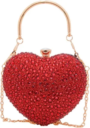 Heart Shaped Clutch Purse Mini Love Heart Rhinestone Wedding Party Evening Handbag
