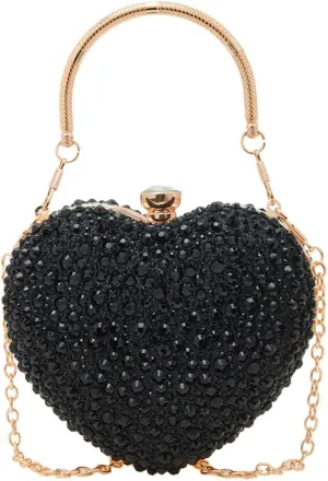 Heart Shaped Clutch Purse Mini Love Heart Rhinestone Wedding Party Evening Handbag