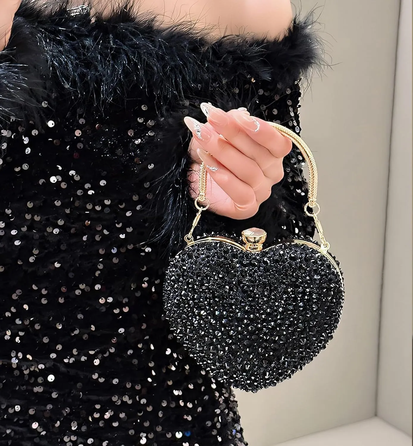 Heart Shaped Clutch Purse Mini Love Heart Rhinestone Wedding Party Evening Handbag