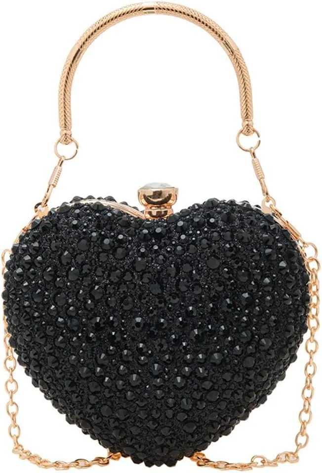 Heart Shaped Clutch Purse Mini Love Heart Rhinestone Wedding Party Evening Handbag