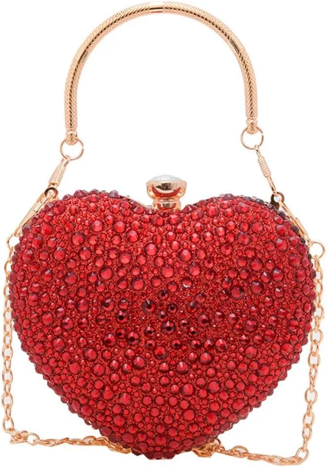 Heart Shaped Clutch Purse Mini Love Heart Rhinestone Wedding Party Evening Handbag