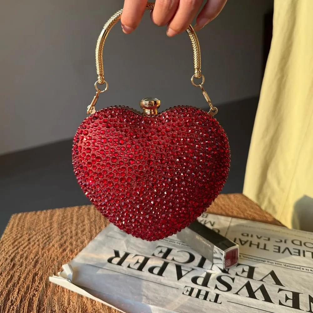 Heart Shaped Clutch Purse Mini Love Heart Rhinestone Wedding Party Evening Handbag