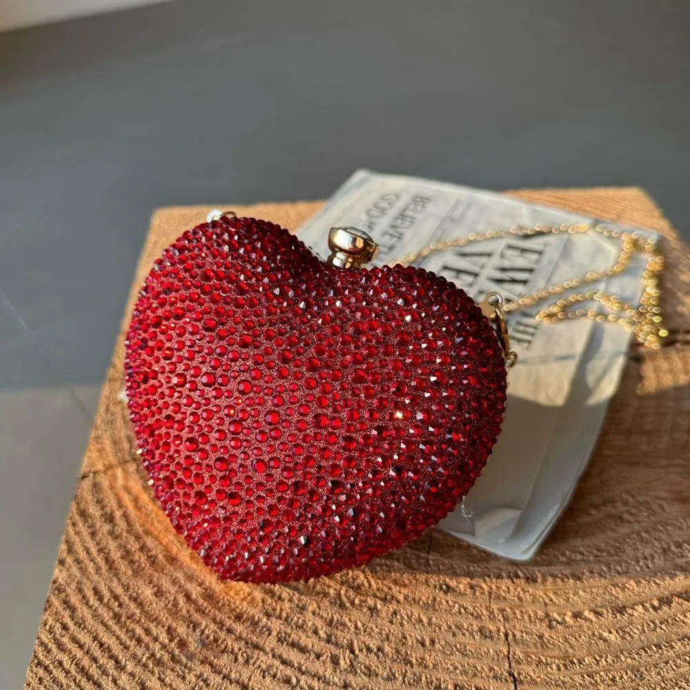 Heart Shaped Clutch Purse Mini Love Heart Rhinestone Wedding Party Evening Handbag