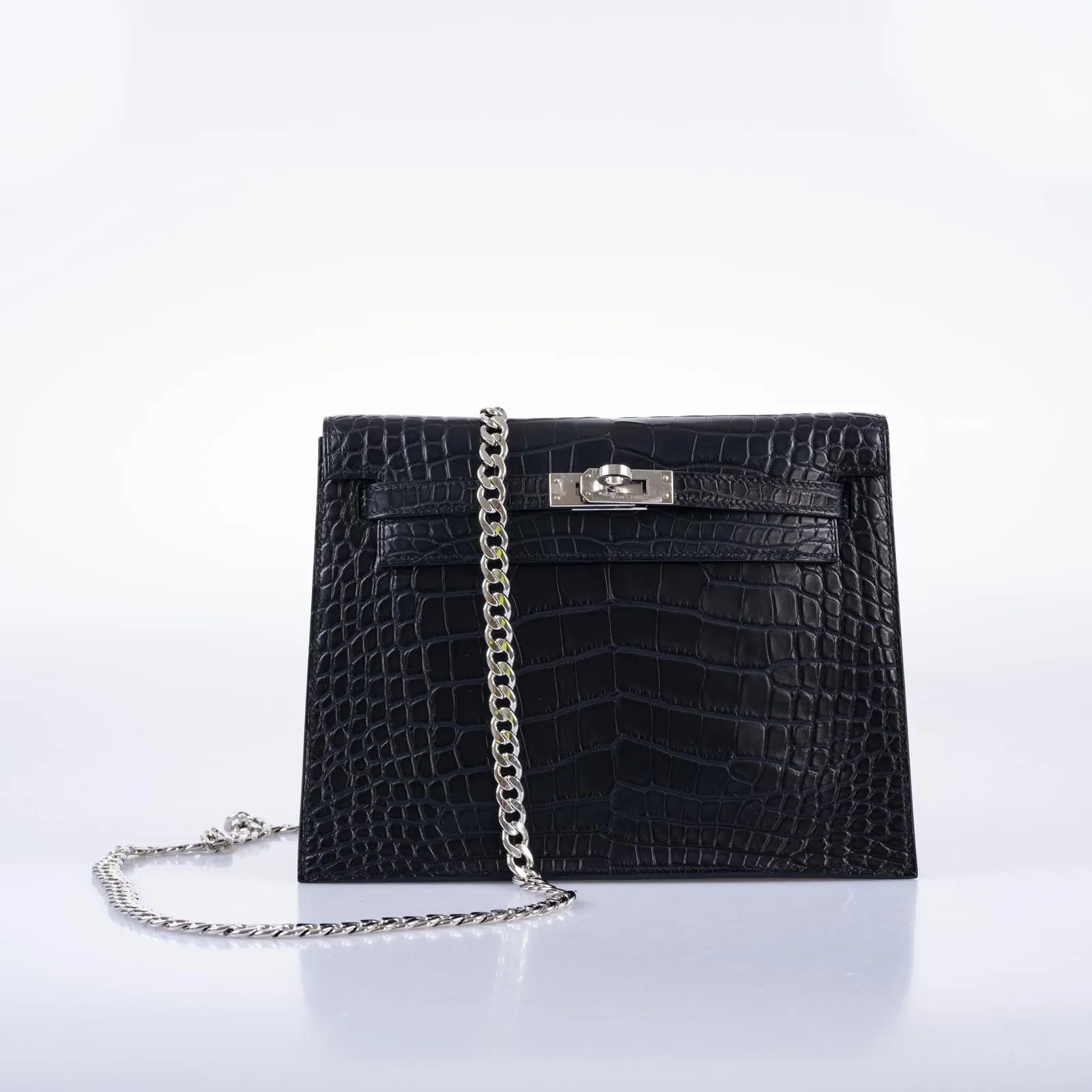 Hermès Kelly Danse II Matte Black Alligator with Palladium Hardware