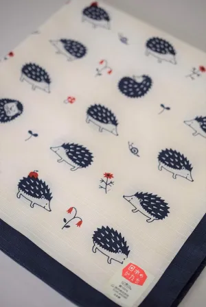  Japanese Furoshiki Cute Handkerchief & Bento wrapping Cotton Fabric Wrapping Cloth Handmade In Kyoto Gifts Souvenir (blue hedgehog, 50x50cm)