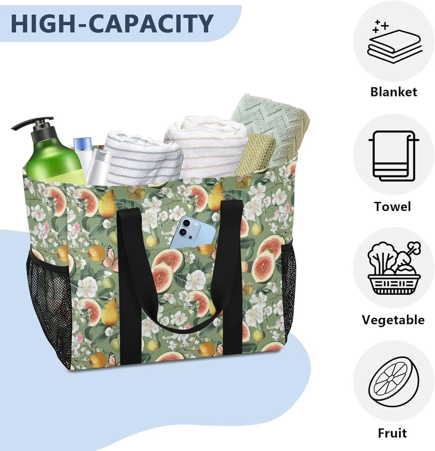 KLL Utility Tote Bags For Women with Handles Collapsable With Pockets Shopping Bags Reusable