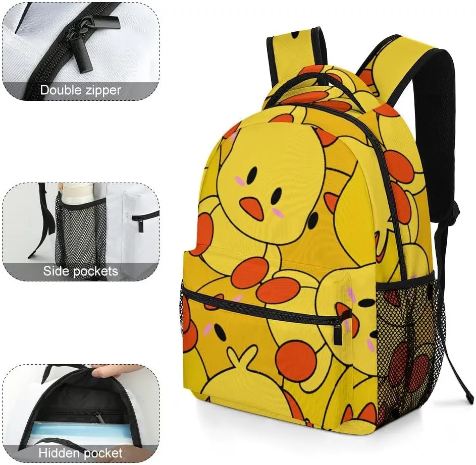 Kuizee Travel Laptop Backpack Business Daypack Work Bookbag Cartoon Cute Yellow Duck Simple Durable iPad Tablet School College Book Bags Casual Bags for Men and Women