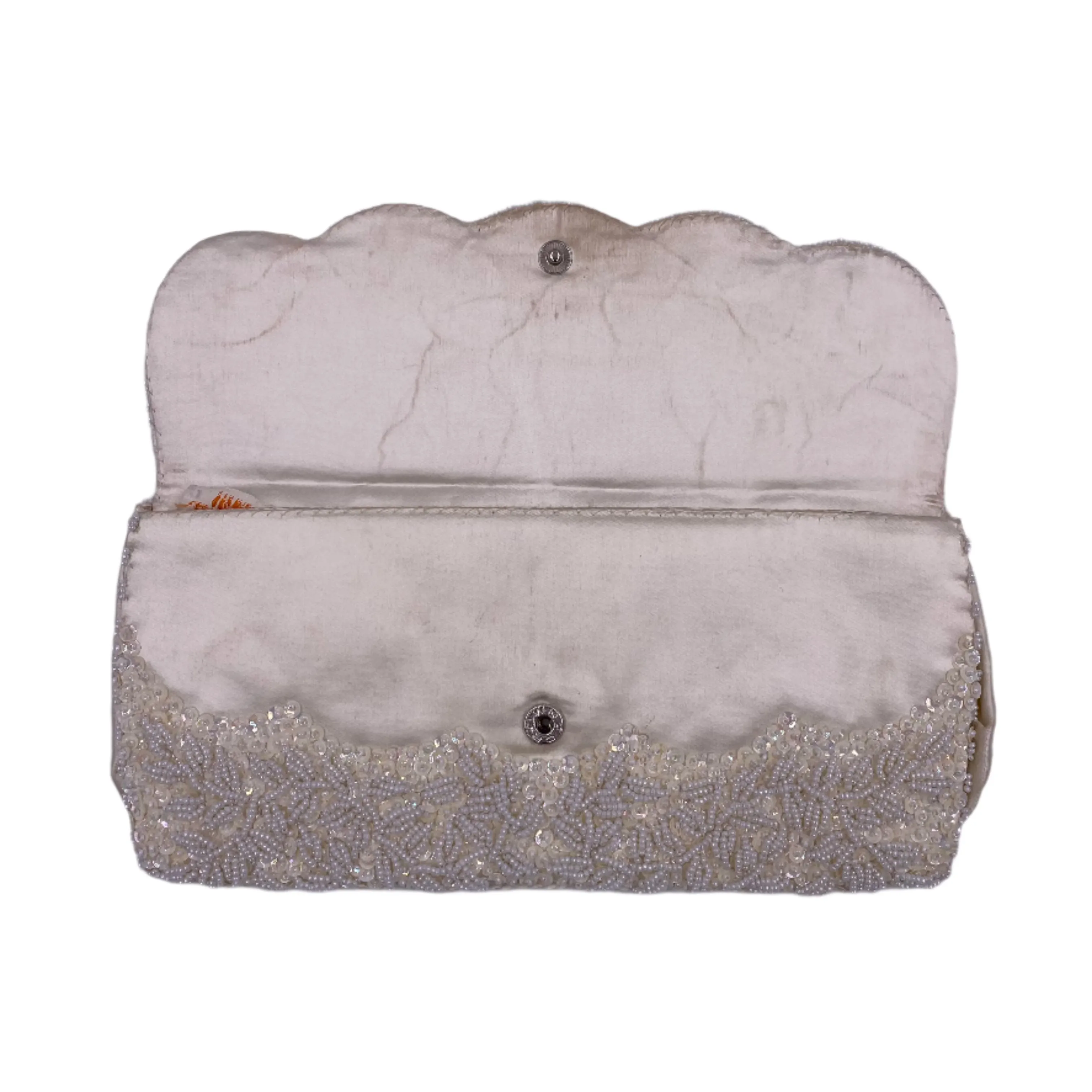 La Regale Vintage Handmade White Beaded & Sequin Clutch