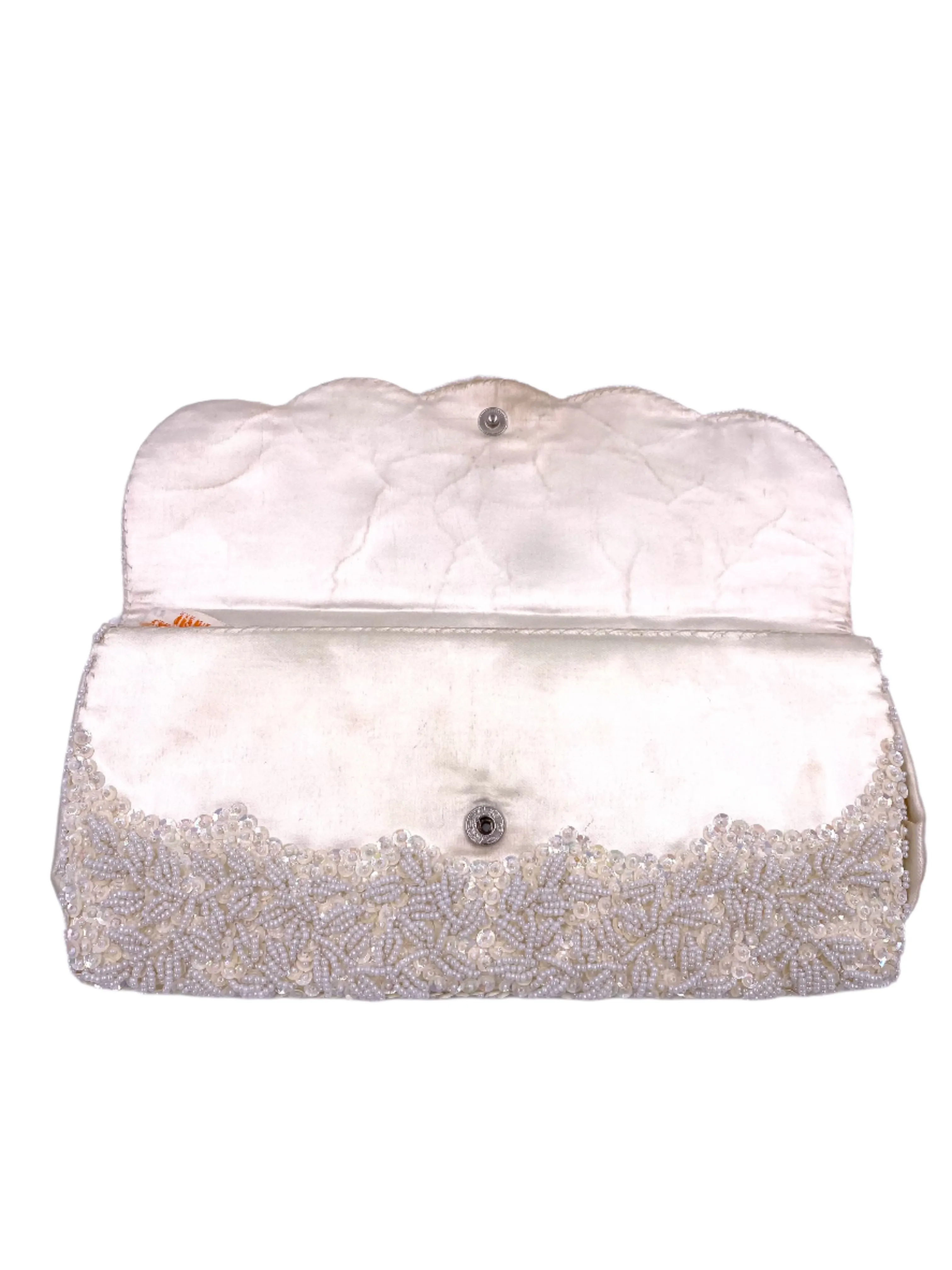 La Regale Vintage Handmade White Beaded & Sequin Clutch