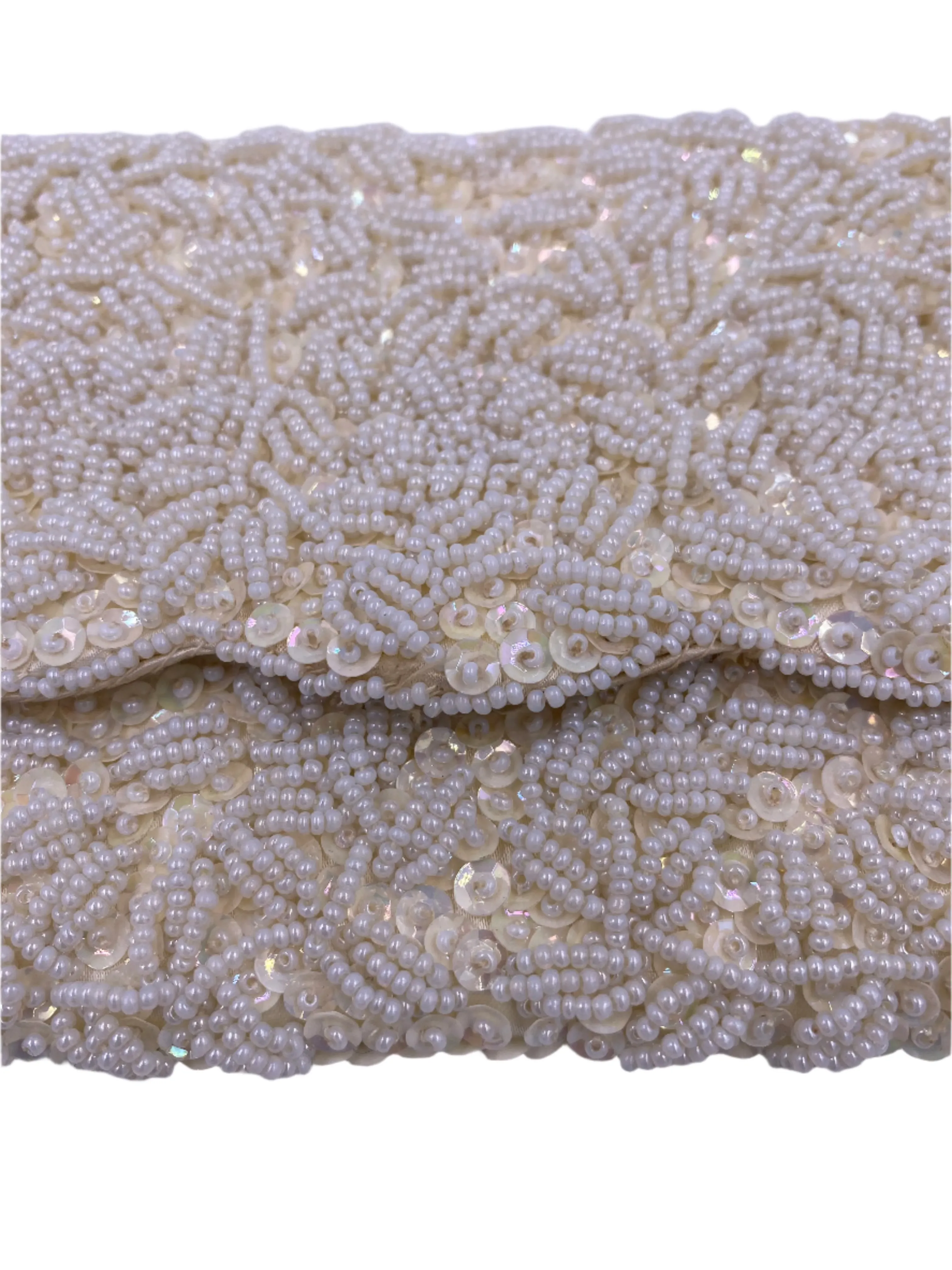 La Regale Vintage Handmade White Beaded & Sequin Clutch