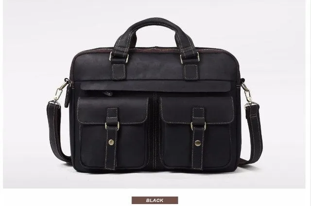 Laptop Handbag Men Genuine Leather Business Briefcase Male Retro Casual Computer Shoulder Bag