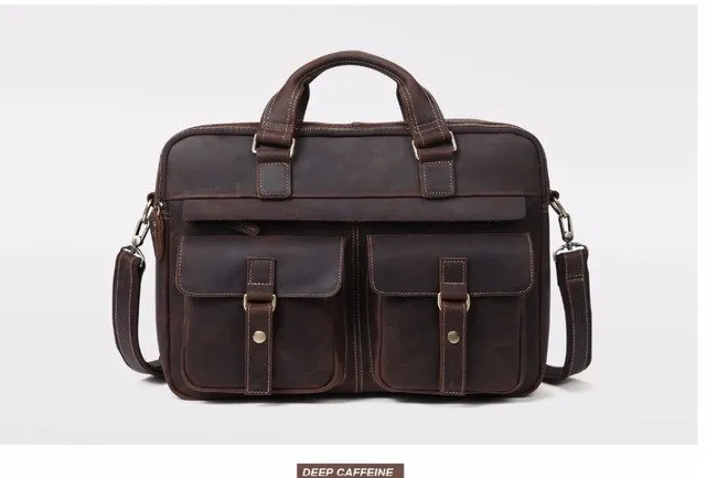 Laptop Handbag Men Genuine Leather Business Briefcase Male Retro Casual Computer Shoulder Bag