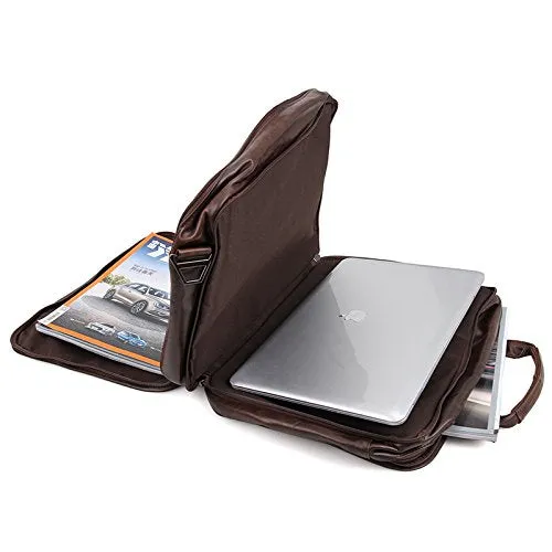 Leather Men Bag,Berchirly Genuine Leather 15inch Expandable Laptop Computer Business Briefcase Bags Cowhide Handbag Case