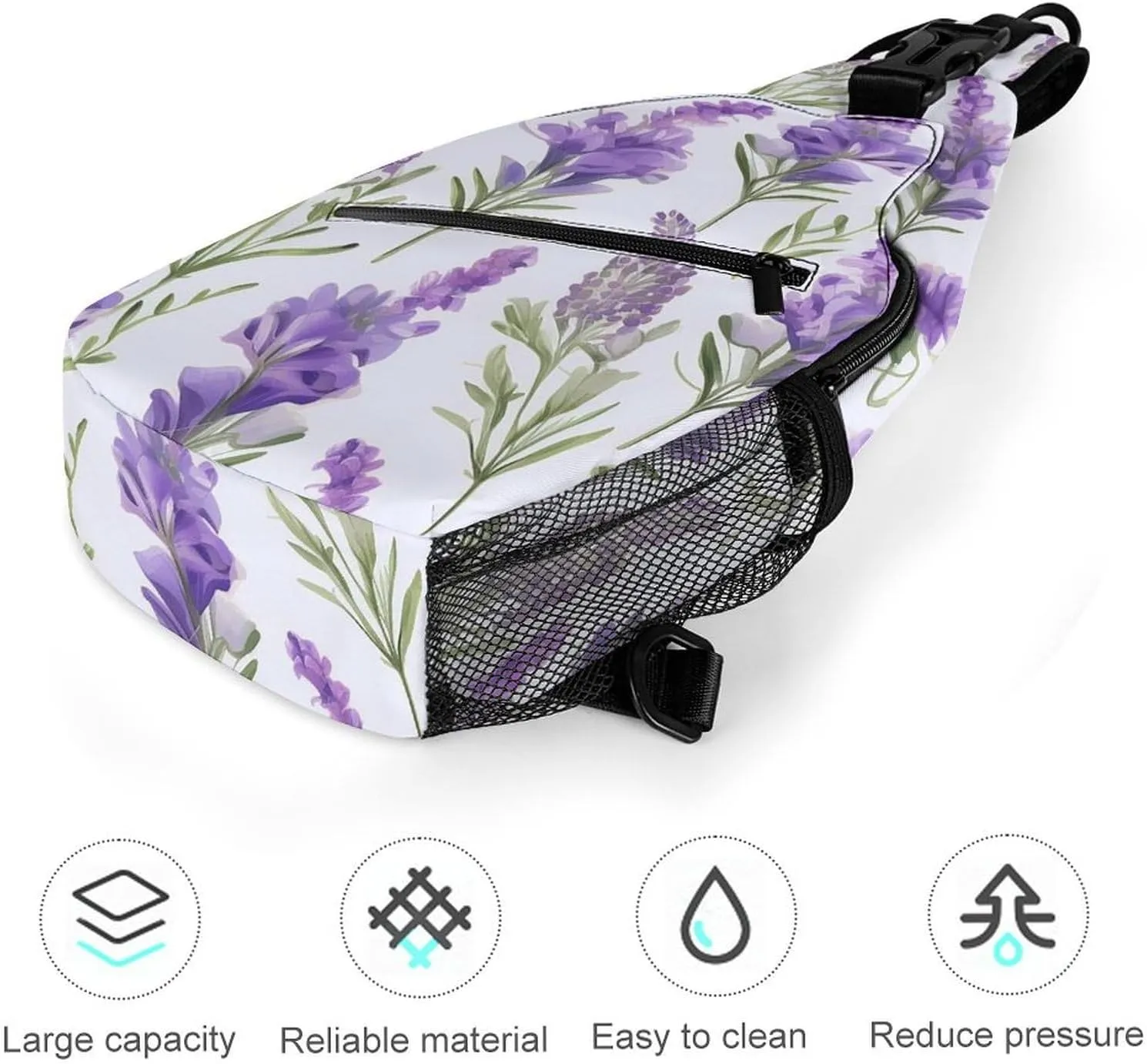 Lightweight Chest Bag Crossbody Bag Lavender Flowers Sling Backpack for Women Men Sports Travel