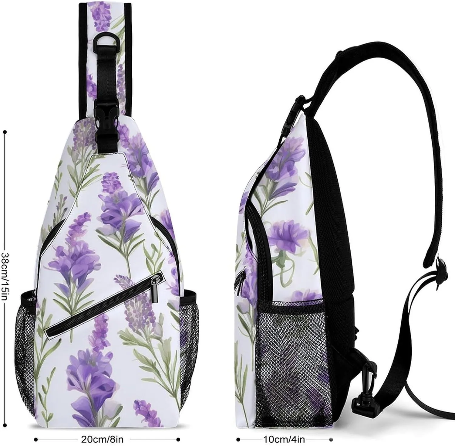 Lightweight Chest Bag Crossbody Bag Lavender Flowers Sling Backpack for Women Men Sports Travel
