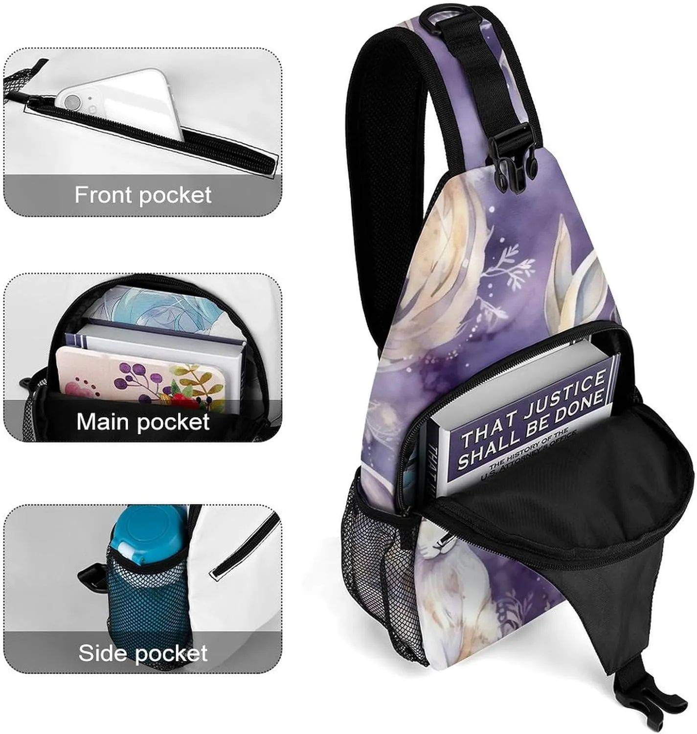 Lightweight Chest Bag Crossbody Bag Rabbit Color Pattern Sling Backpack for Women Men Sports Travel