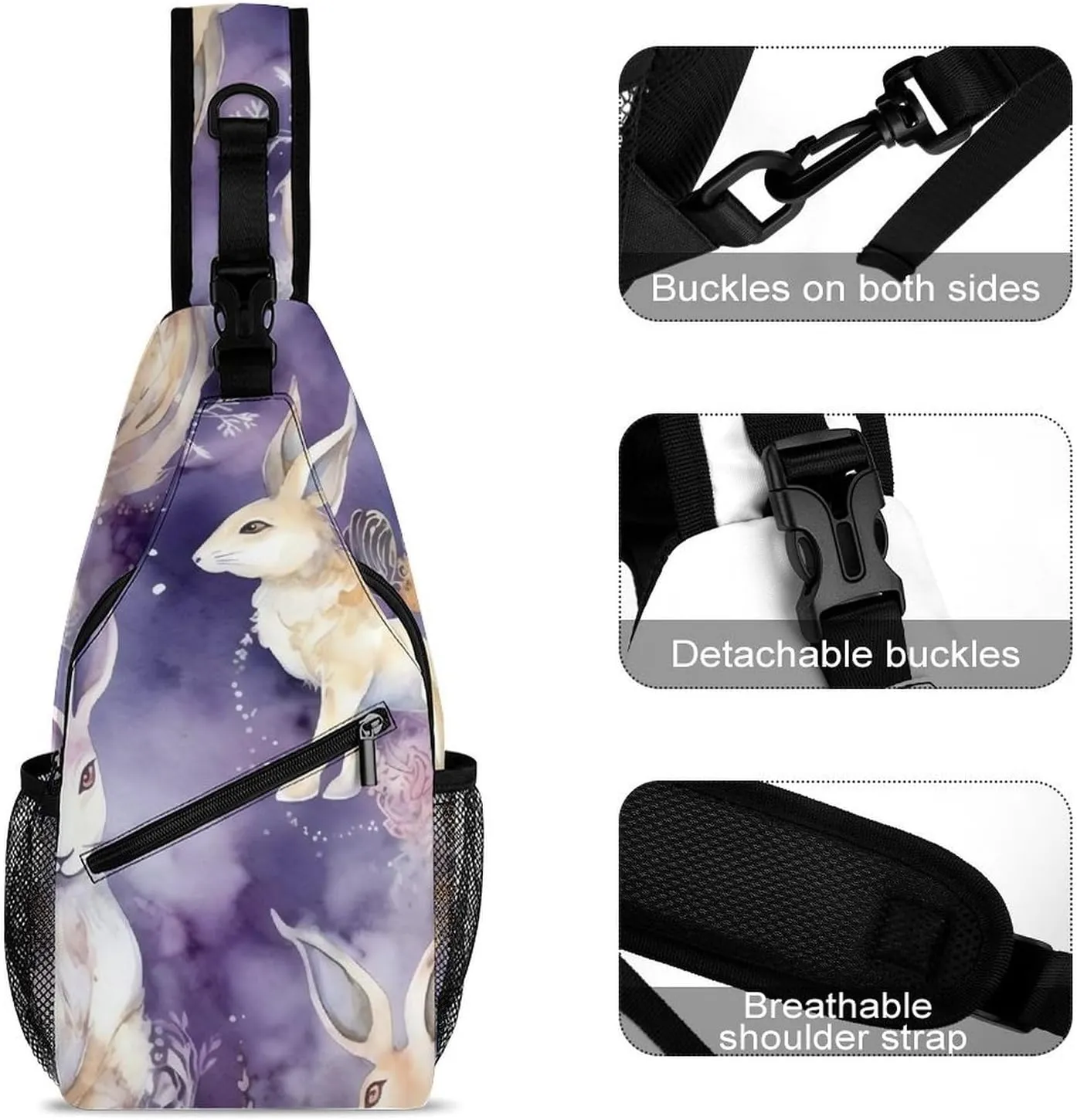 Lightweight Chest Bag Crossbody Bag Rabbit Color Pattern Sling Backpack for Women Men Sports Travel