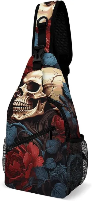 Lightweight Chest Bag Crossbody Bag Skull Image Poster Sling Backpack for Women Men Sports Travel