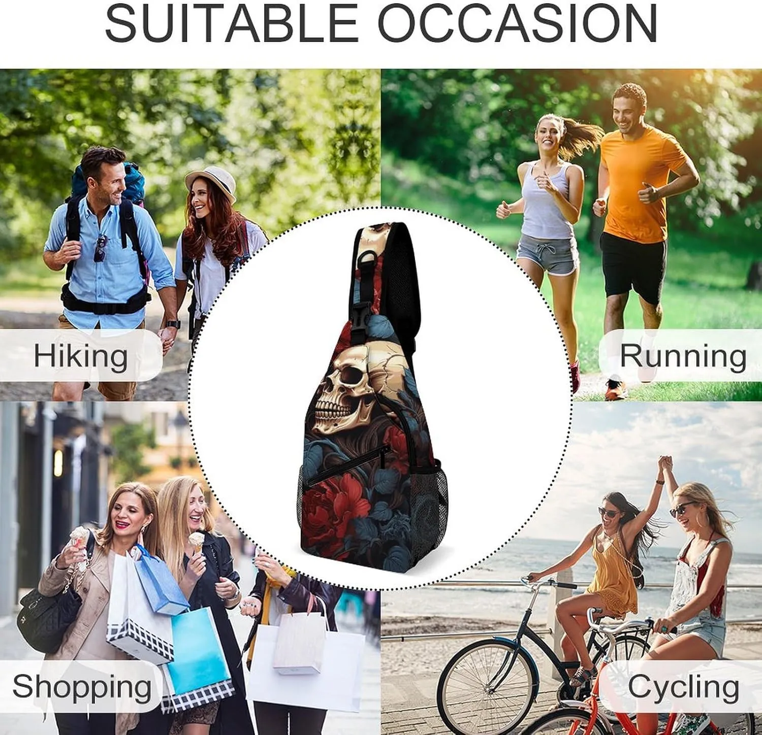 Lightweight Chest Bag Crossbody Bag Skull Image Poster Sling Backpack for Women Men Sports Travel