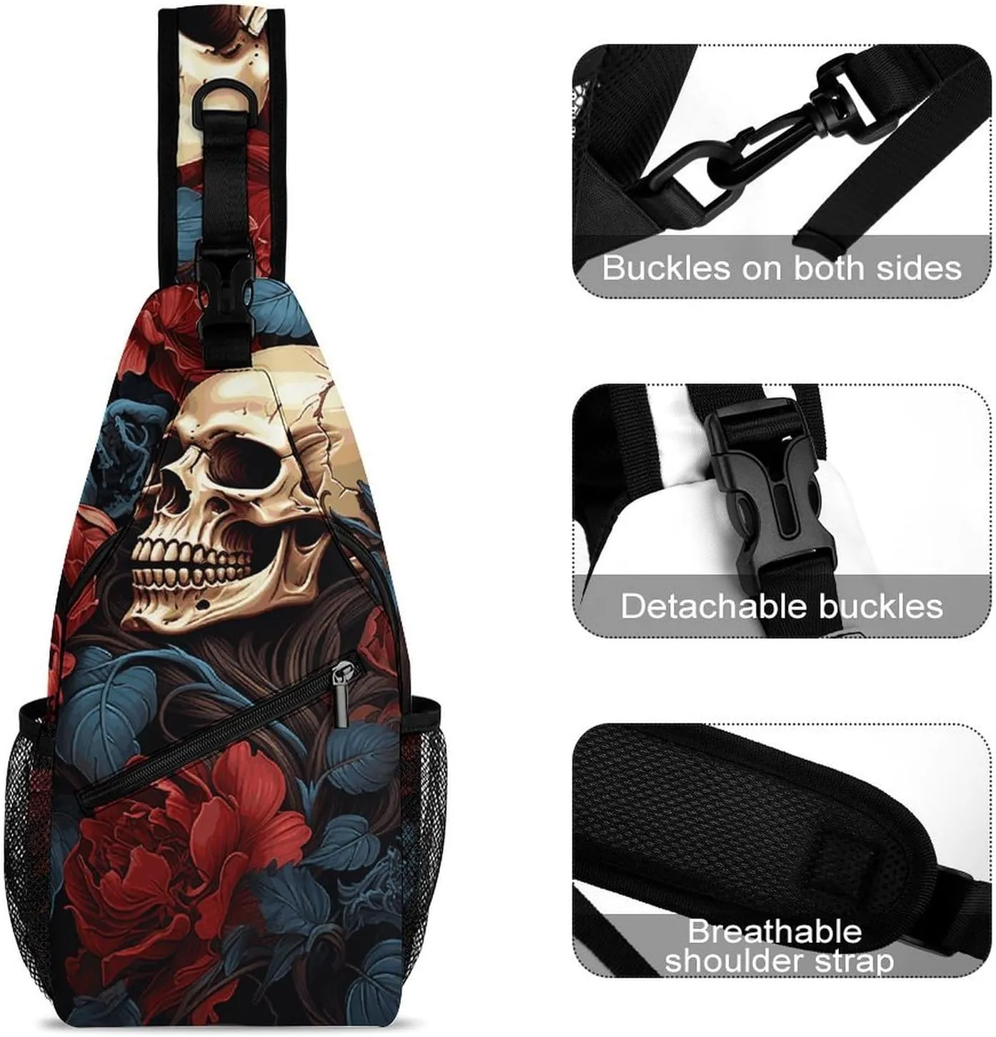 Lightweight Chest Bag Crossbody Bag Skull Image Poster Sling Backpack for Women Men Sports Travel