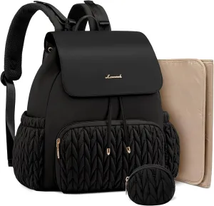LOVEVOOK Diaper Bag Backpack, Small Cute Baby Bag, Stylish Water-Resistant Travel Bag for Mom, Baby Backpack with Changing Pad, Stroller Straps - Black