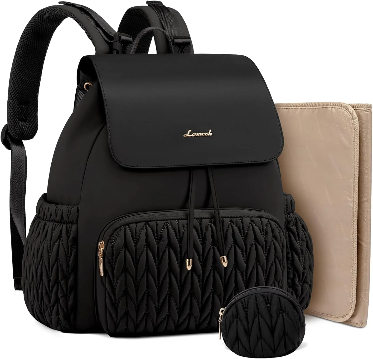 LOVEVOOK Diaper Bag Backpack, Small Cute Baby Bag, Stylish Water-Resistant Travel Bag for Mom, Baby Backpack with Changing Pad, Stroller Straps - Black